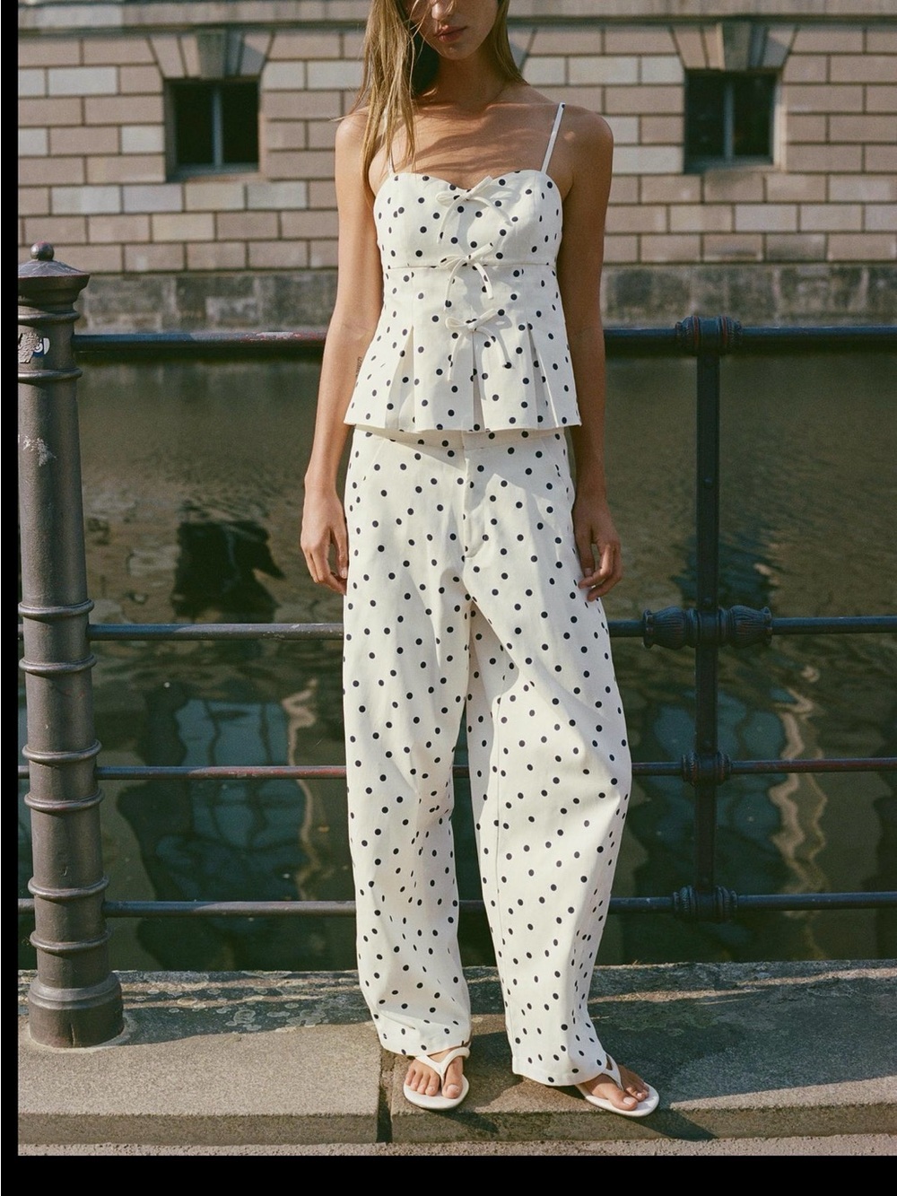 Zara Cream Polka Dot Wide Leg Pants